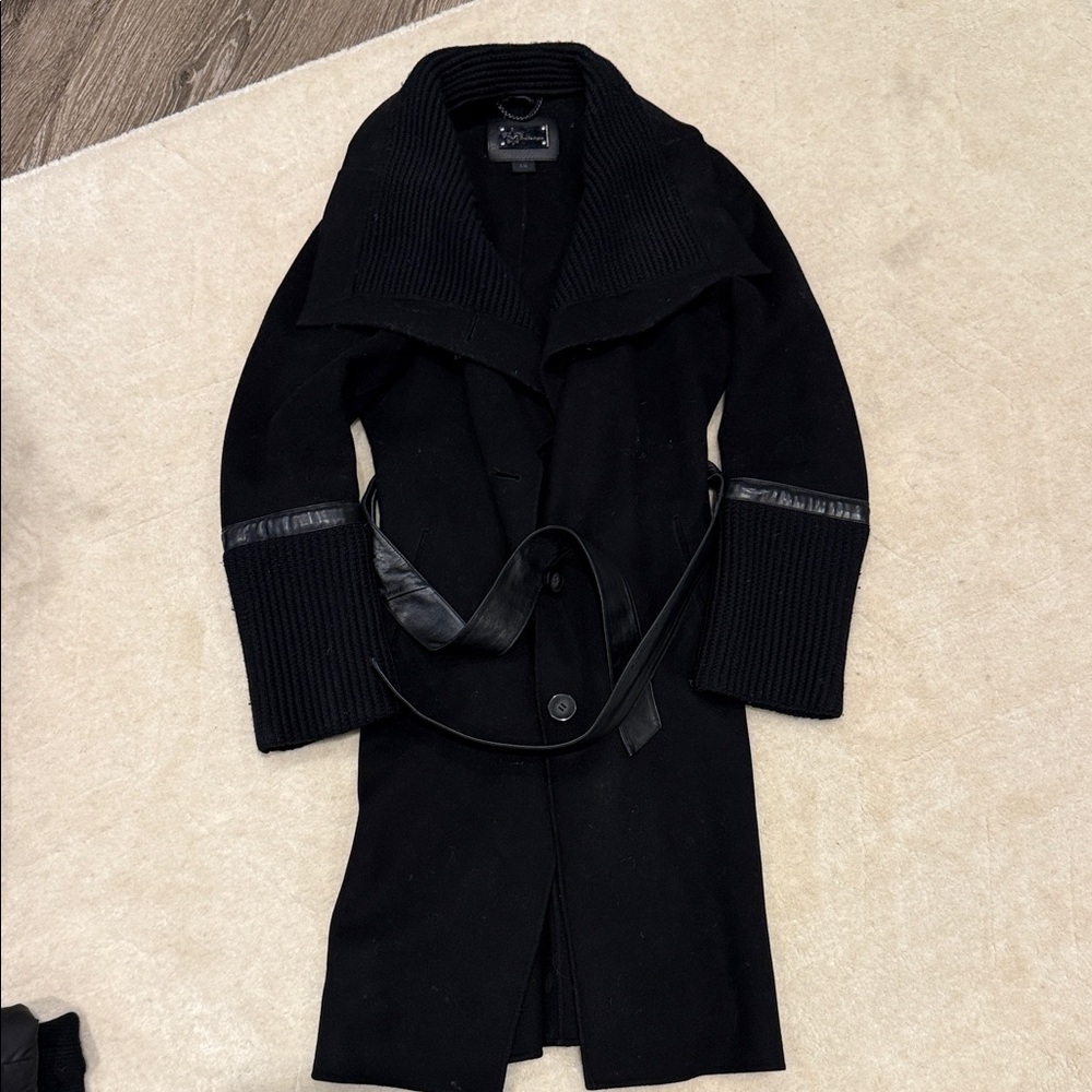Mackage Black Wool Coat with Leather Accents
